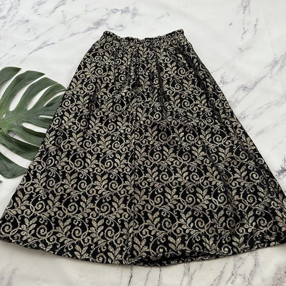 Christine David Womens Vintage Midi Skirt Size M New Gold Black Lace Metallic - Picture 7 of 10